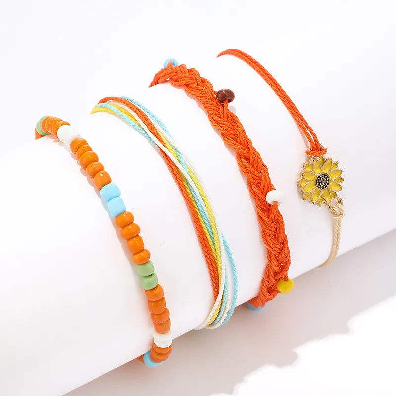 4 шт. браслет из вощеной веревки в богемном стиле с желтыми цветами радужными