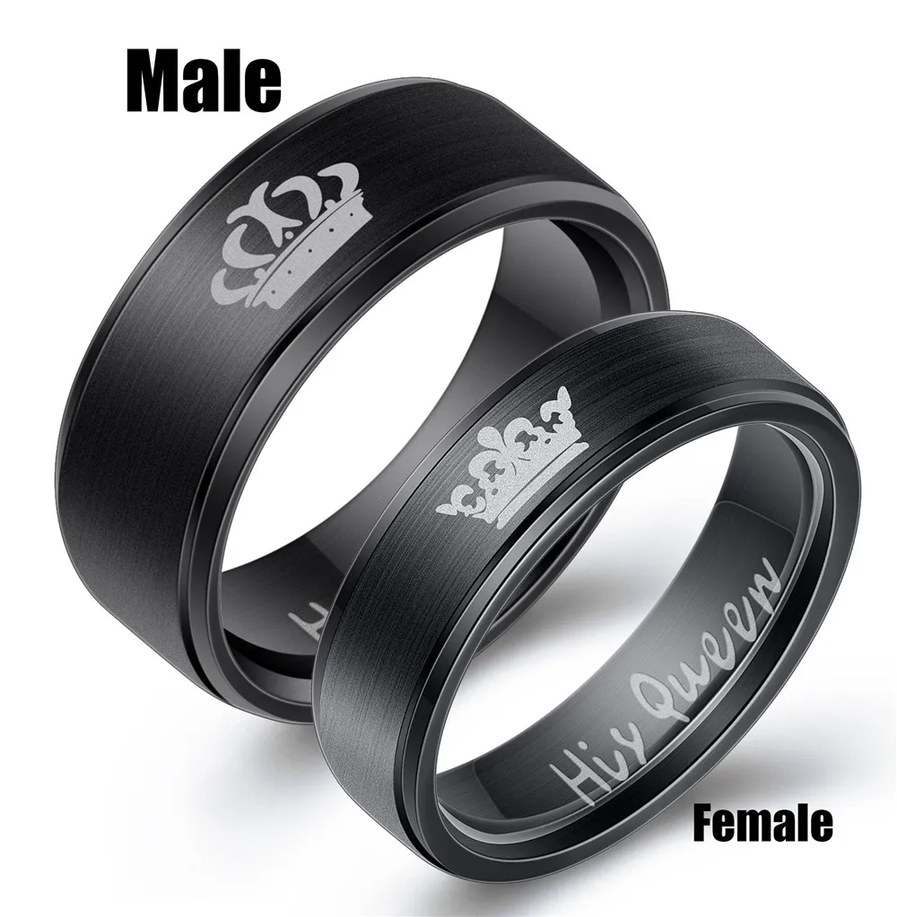 Кольцо Her King His Queen из титановой стали парное черное нержавеющей 316L кольцо 2