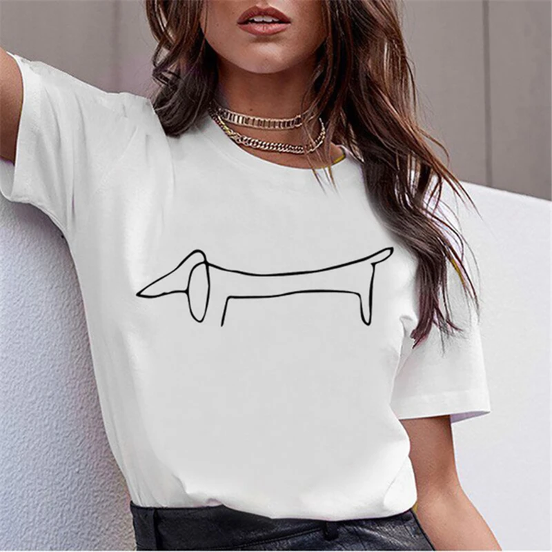 

Dachshund Pug Teckel Funny T Shirt Women Harajuku Cute dog T-shirt Pit Bull Tshirt Top Female