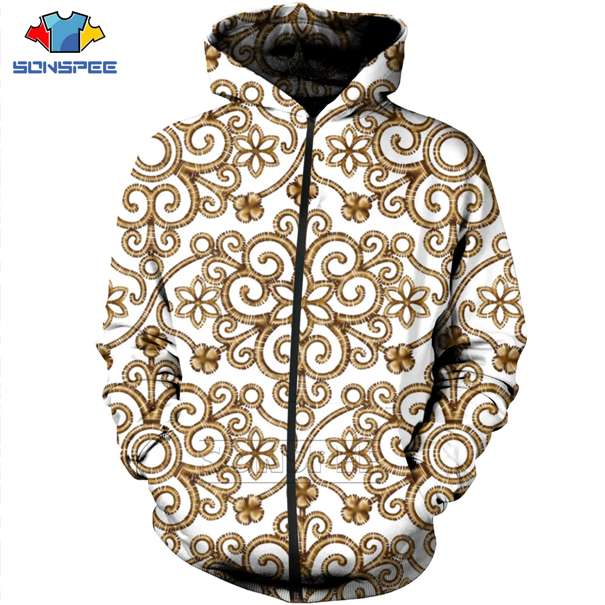 

Retro Flower Pattern Zipper Hoodies 3D Print Autumn Long Sleeve Hoodie Casual Loose Fitness Hip Hop Streetwear Men Clothing