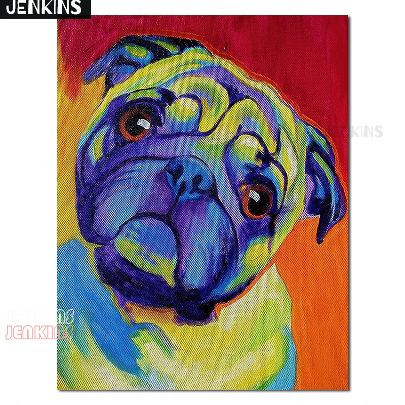 

JENKINS Colorful Dog Animal Pattern Canvas Painting Wall Picture Crafts Decorations for Living Room Corridor Wall Decor Gifts