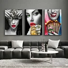 Современная модная Картина на холсте с изображением сексуальных красных губ и курительных женщин плакаты и принты Настенная картина для гостиной домашний декор для бара