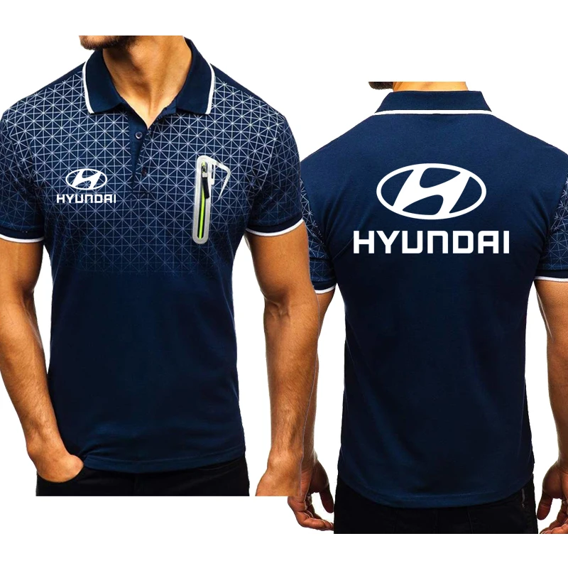 

Summer Men's short sleeve Hyundai Car Logo Printing Fashion Casual Gradient Cotton short sleeve High Quality Men's polo shirt