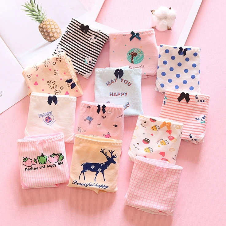 1 шт. хлопковое нижнее белье для девочек с принтом|Женские трусики| |