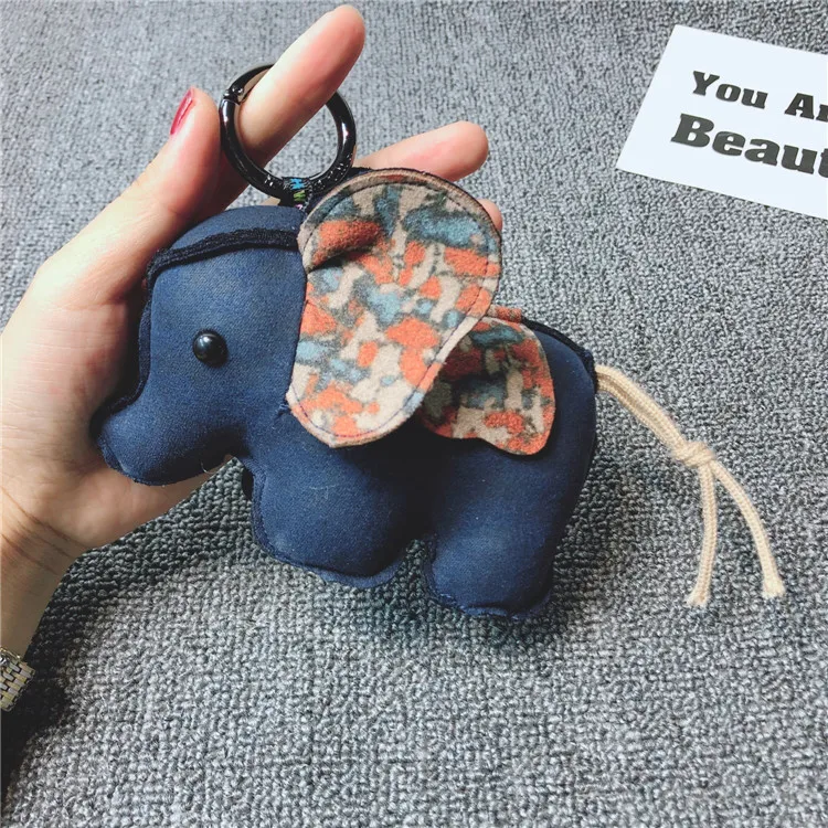 

High Quality Cute Elephant Keychain Pure Hand Exquisite Sewing Bag Pendant Car Key Ring Accessories Jewelry Charm Gift Hot Sale