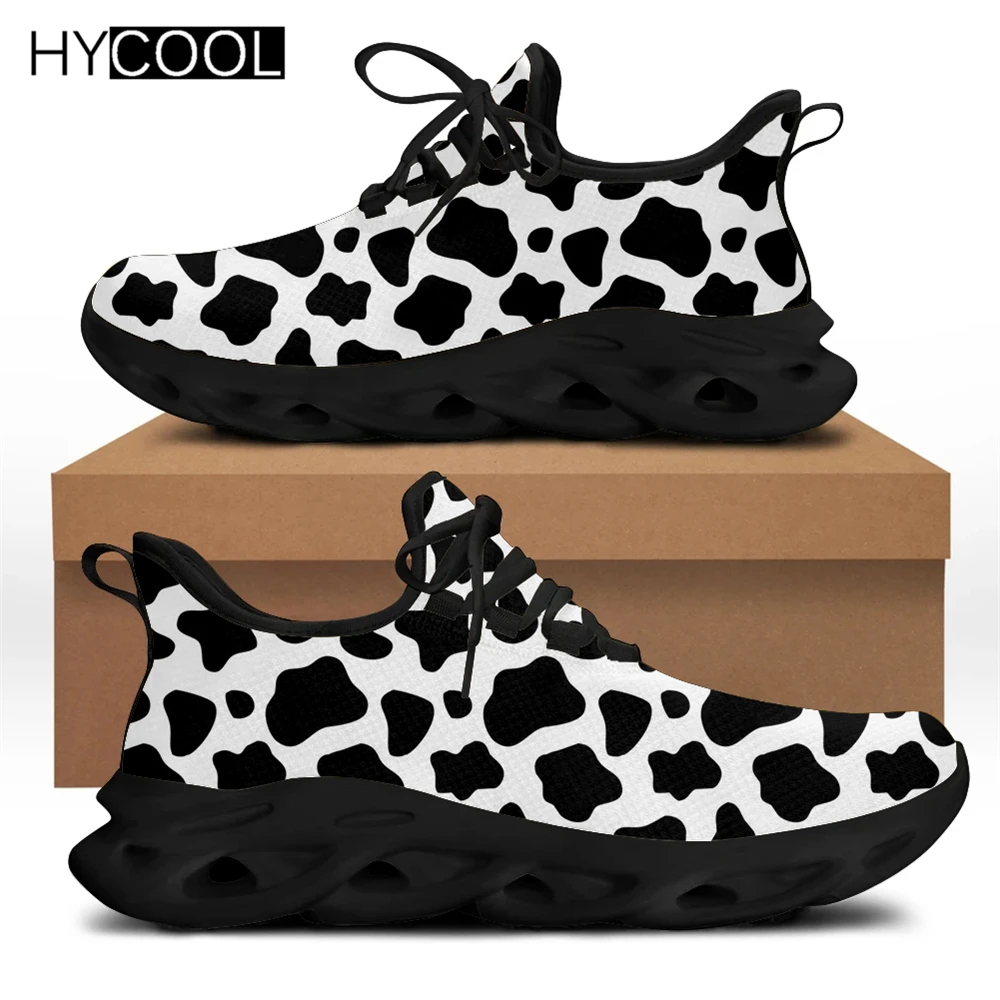 

Кроссовки HYCOOL унисекс, спортивная обувь на плоской подошве, легкие, Нескользящие, с коровьим узором, черные и белые