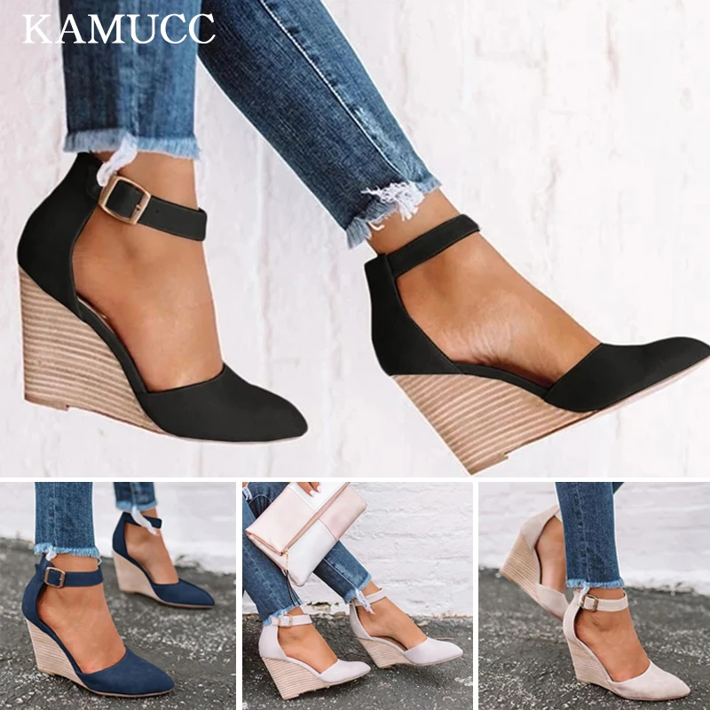 

Women Sandals Vintage Wedge Shoes Woman Buckle Strap Straw Thick Bottom Flats Platform Sandals Flock Female Shoes Summer 2021