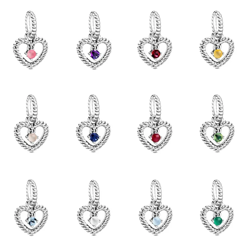 

Original Pan 925 Sterling Silver wishbone Heart LOVE Zircon Crystal Drop Pendant Charm Bead for Women Bracelet Jewelry Gift