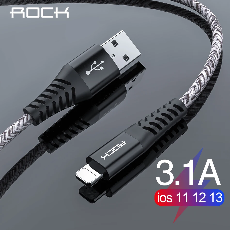ROCK 3.1A USB кабель для iPhone 11 Pro Max Xs Xr X 8 7 6 Plus 6s ipad быстрое зарядное устройство