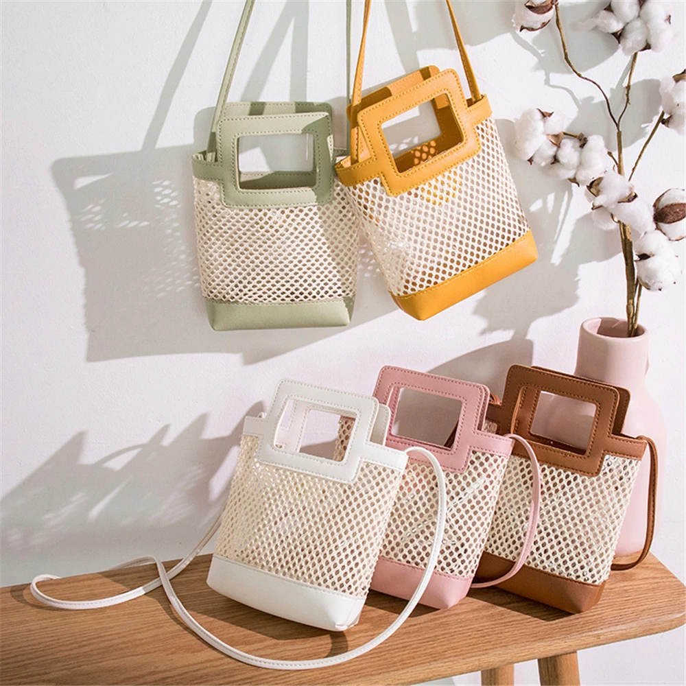 

Contrast Color Hollow Out Phone Bag 2020 Women's Bag Trend Stylish PU Female Shoulder Handbag Bucket Casual Lady Bolsa Feminina