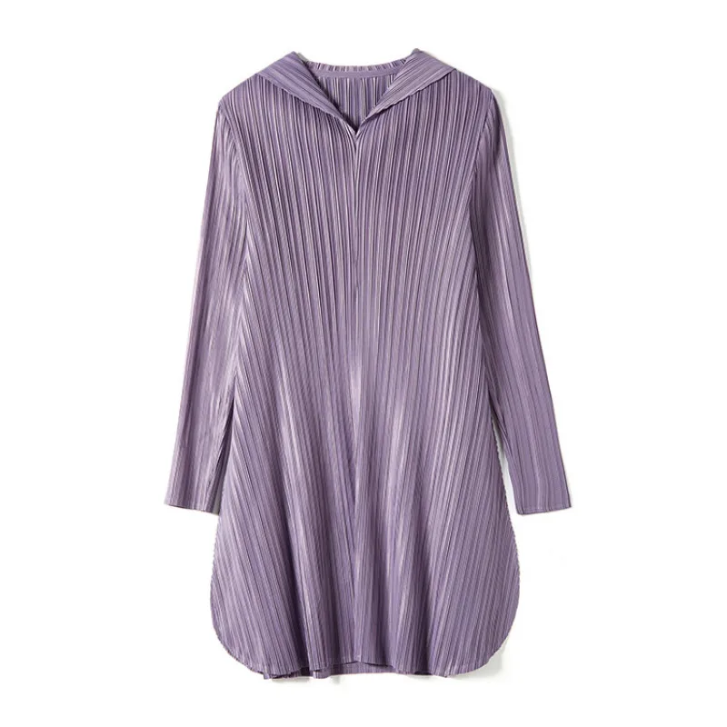 

Women T-Shirt Large Size Miyake Pleated Loose V-neck Wrist Length Sleeve A-Line Spring Autumn Long Tops For Women 45-75kg