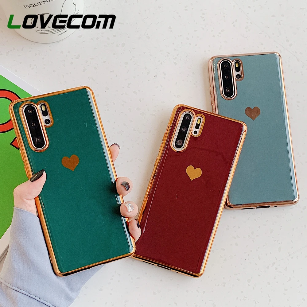 Однотонный чехол для телефона в стиле ретро с сердечком Huawei P20 P30 Pro Mate 20 30 Nova 4 5