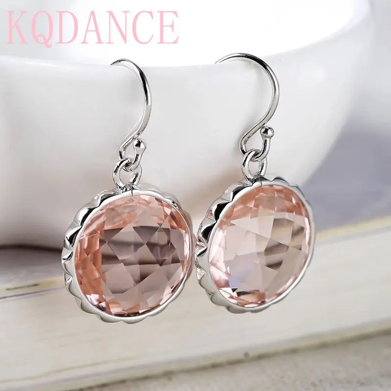 

Created Gemstone Emerald Green Crystal Morganite pink beryl Drop Earrings Sterling Silver 925 Fine Jewelry for women