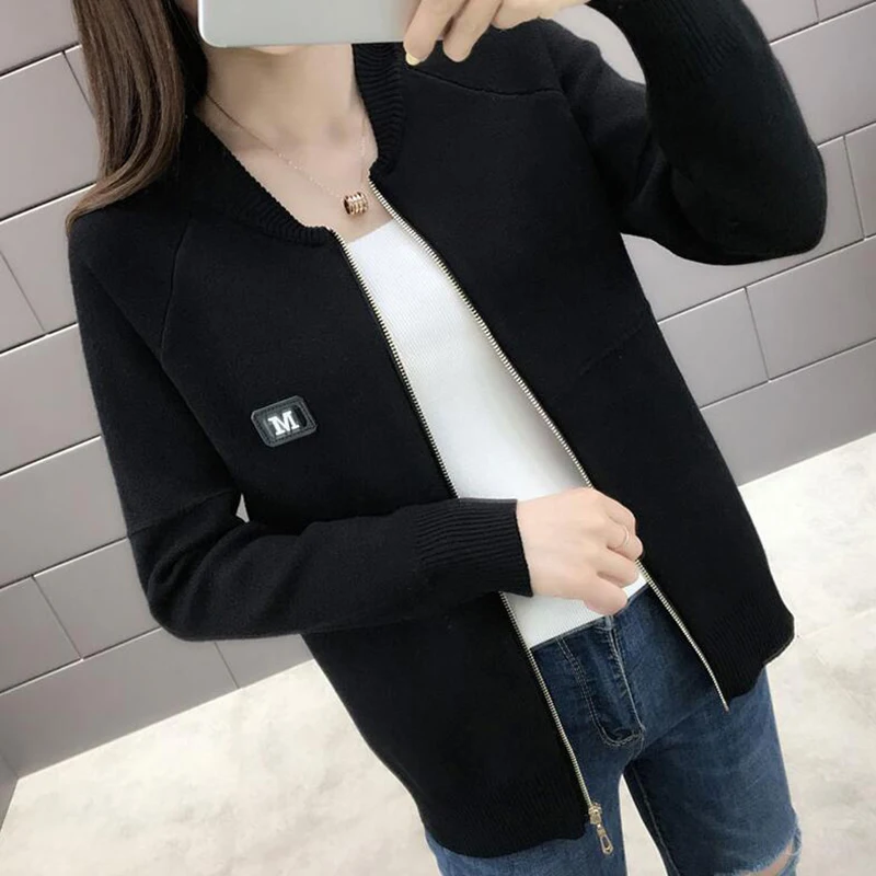 Women Cardigan Fashion Autumn Casual Long Sleeve zipper Short Knitted Sweater Coat For LADY knit Jacket Tops |