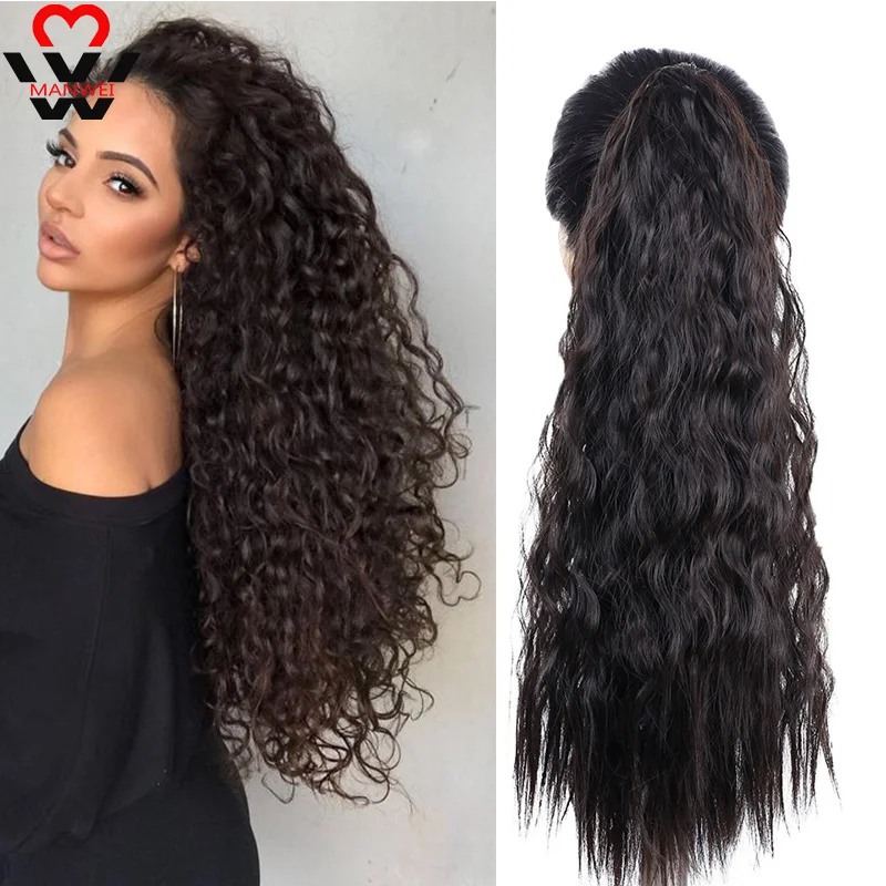 MANWEI кукурузные волнистые длинные конский хвост синтетические шиньоны на клипсе