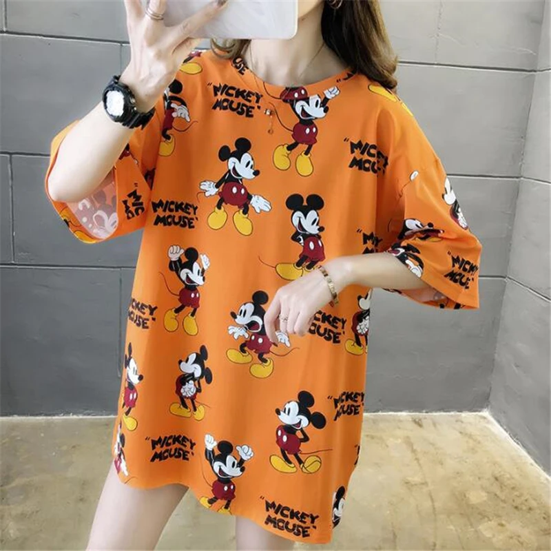 Футболка с коротким рукавом и рисунком Диснея свободные топы Микки Маусом