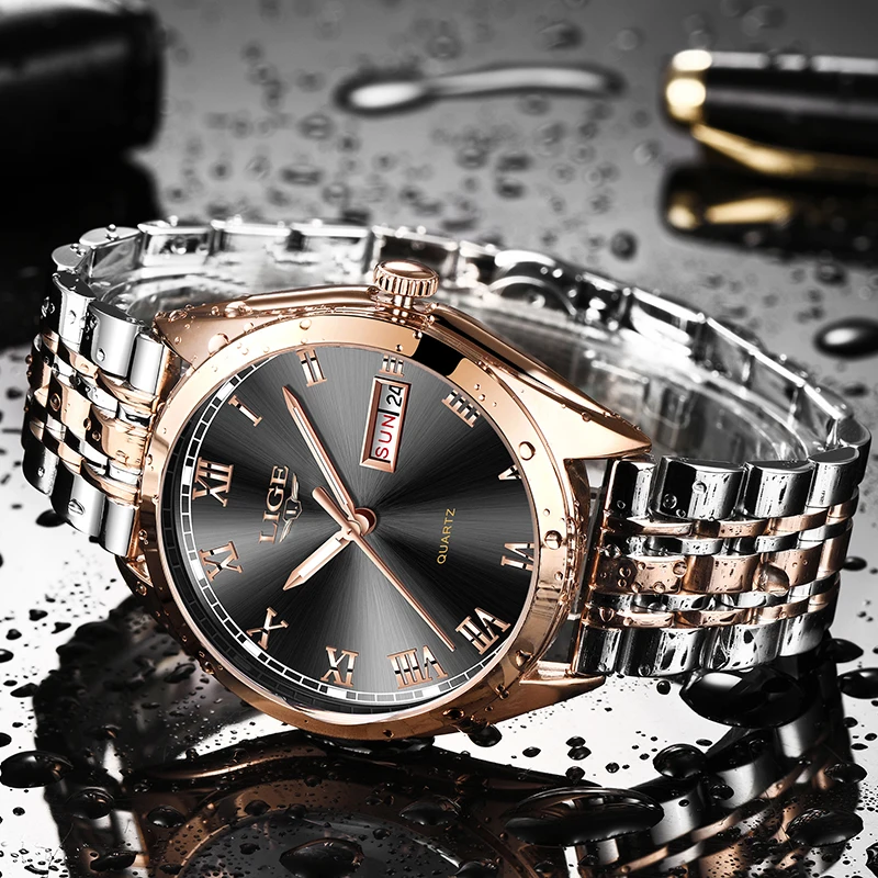 Часы наручные LIGE мужские с хронографом брендовые модные водонепроницаемые