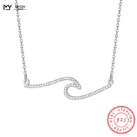 mydiy 925 sterling silver womens necklace shiny full zircon new jewelry waves geometric minimalist fine pendant jewelry