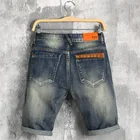 Джинсовые шорты-карго мужские с дырками, рваные прямые джинсовые Бермуды в стиле ретро, модные повседневные джоггеры с кожаной строчкой, лето