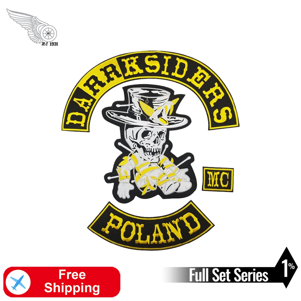 Darrksiders Польша Мумия джинсы с вышитыми черепами MC Байкер Утюг на нашивки для