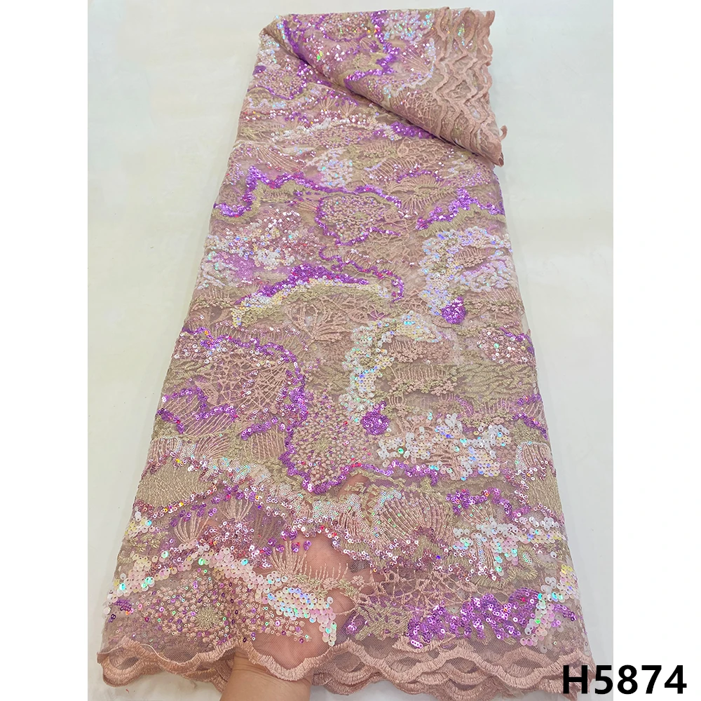 

Latest Pink Tulle Lace Fabric Sequins African Lace Fabric 2021 High Quality Embroidery Mesh Lace Fabric For Party Dress HX5874
