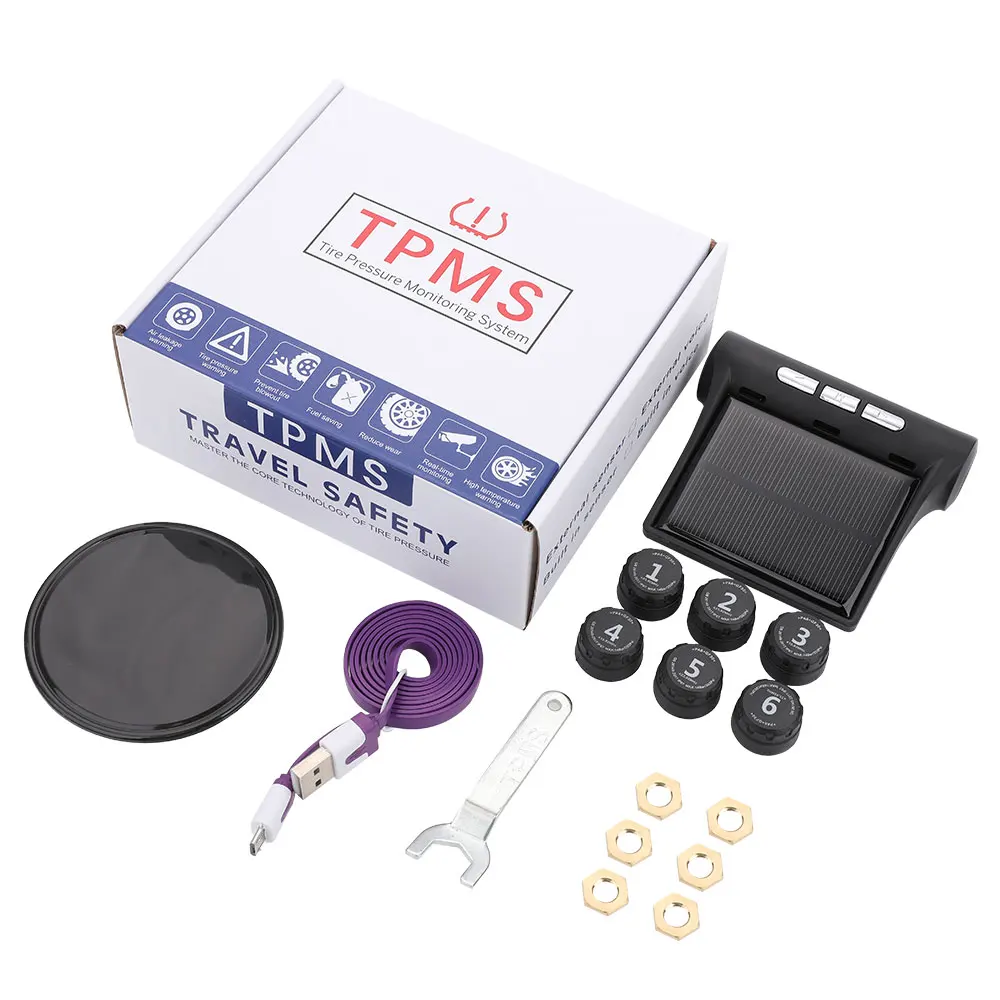 

Truck Accessories Car TPMS Tire Pressure Alarm Monitoring 6PCS External Sensor LDC 8.0bar For Truck Van lorry Solar Energy+USB
