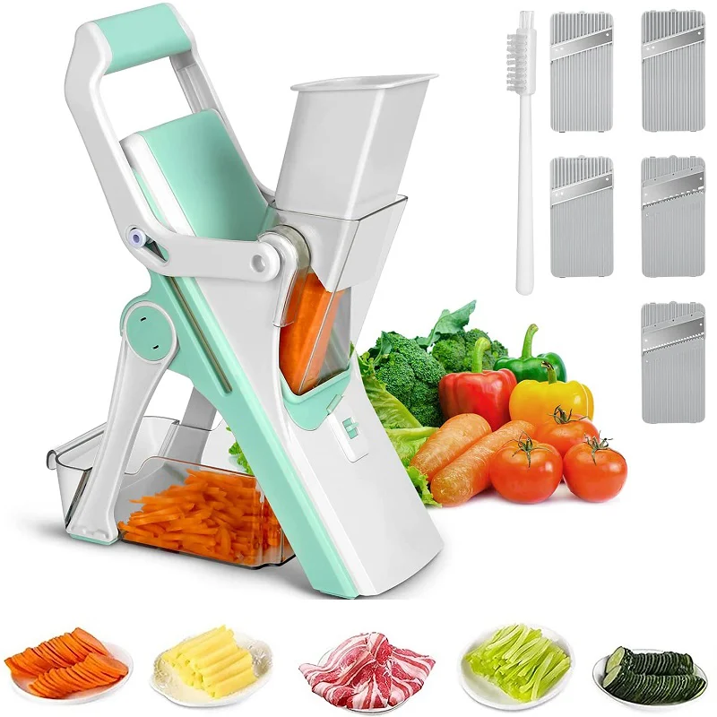 

Многофункциональный слайсер для овощей, ручной слайсер для овощей, складная терка, слайсер для нарезки фруктов, картофеля фри, кухонный изм...