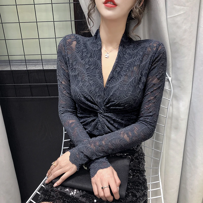 COIGARSAM кружевная блузка женская новая весенняя открытая блуза с v образным вырезом