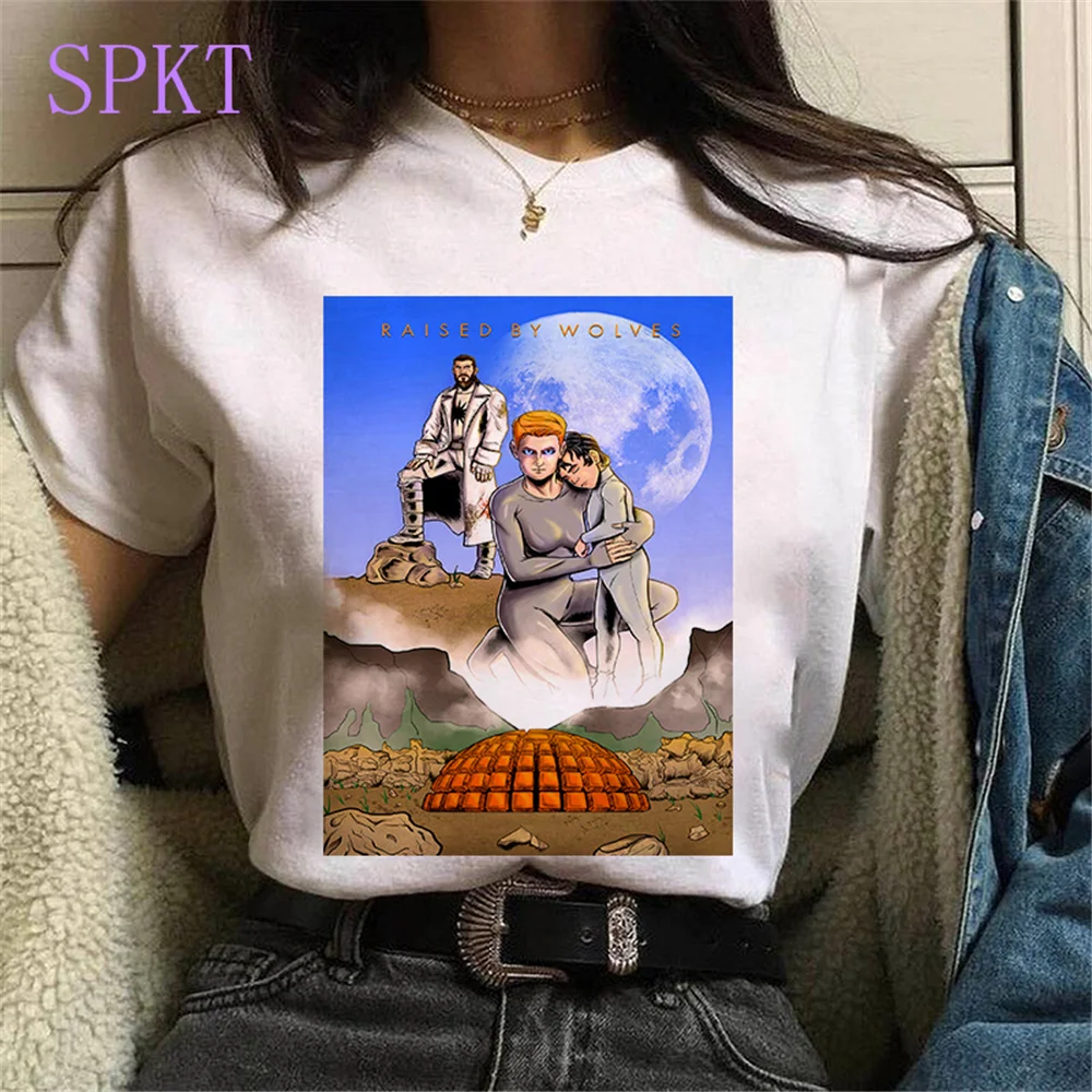 

Harajuku Raised by Wolves printed t shirt women streetwear Hip Hop Tees gothic punk oversized casual tops women/men's T-Shirts