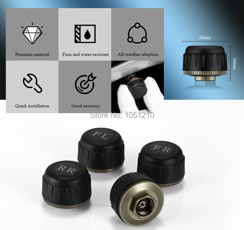 Система мониторинга давления в шинах Ouchuangbo TPMS с 4 внешними датчиками оповещение о