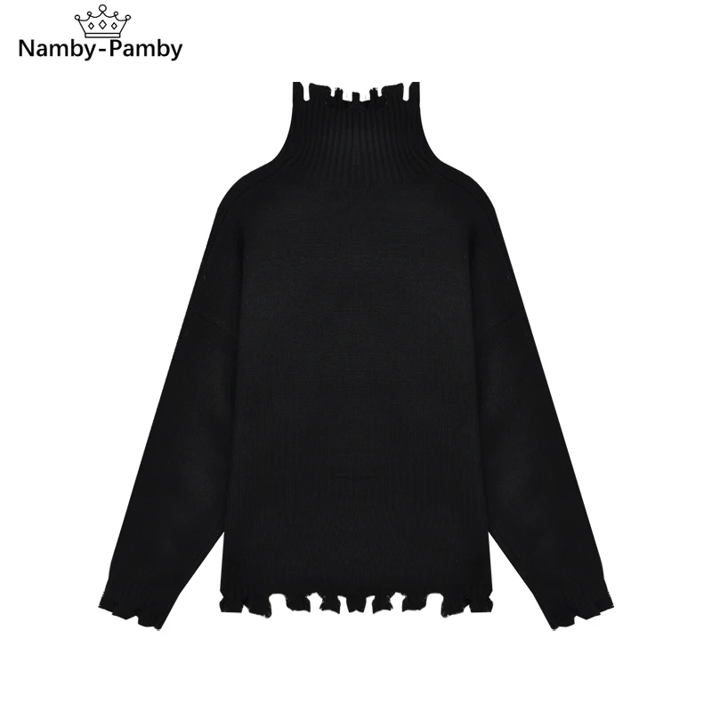 

Women's Autumn Winter Sweater Casual Turtleneck Mid-length Tassel White Loose Outer Knit Pullover Female GX1484