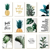 nordic gold pineapple green leaves canvas painting wall art letters quotes posters and prints plants pictures for living room