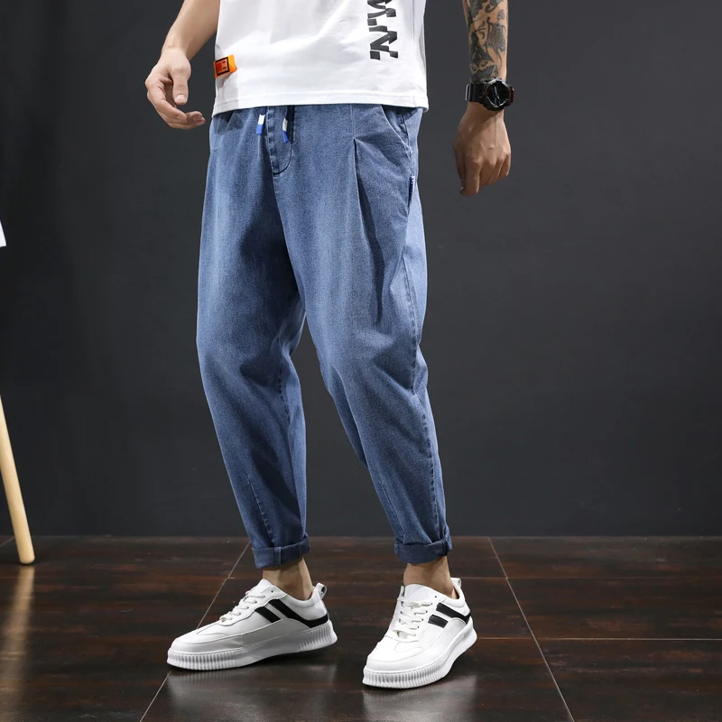 Мужские плиссированные джинсы WWKK свободные громоздкие шаровары с высокой талией