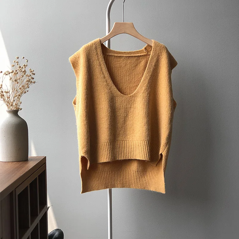 

Mooirue Bf Women Front Knitted Vest 2020 Autumn New Knitted Vest Women's V-neck Korean Style Casual Loose Sleeveless Top