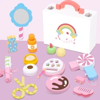kids make up wood play house toy set pretend toys princess pink makeup beauty dressing cosmetic with portable box girl gifts