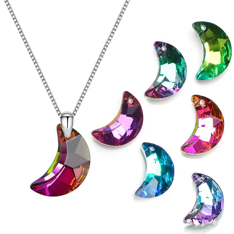 

20mm 10pcs/pack Austria Moon Pendant Charms Crystal Glass Beads Rhinestone Gems for Earring Making DIY Jewelry Accessories