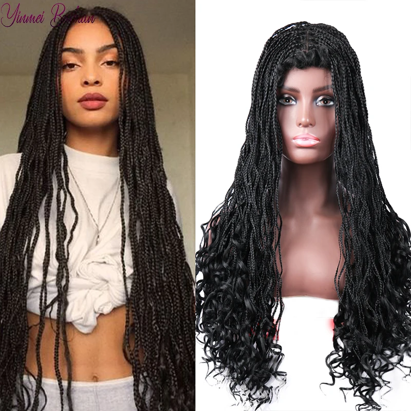 

26 дюймовые косички парик с вьющимися концами Искусственные парики для женщин африканские вьющиеся крупные плетеные волосы длинные косички...