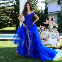 exquisite blue mermaid evening dress appliques prom quality saudi arabric robe de soiree celebrity engagement vestidos fiesta