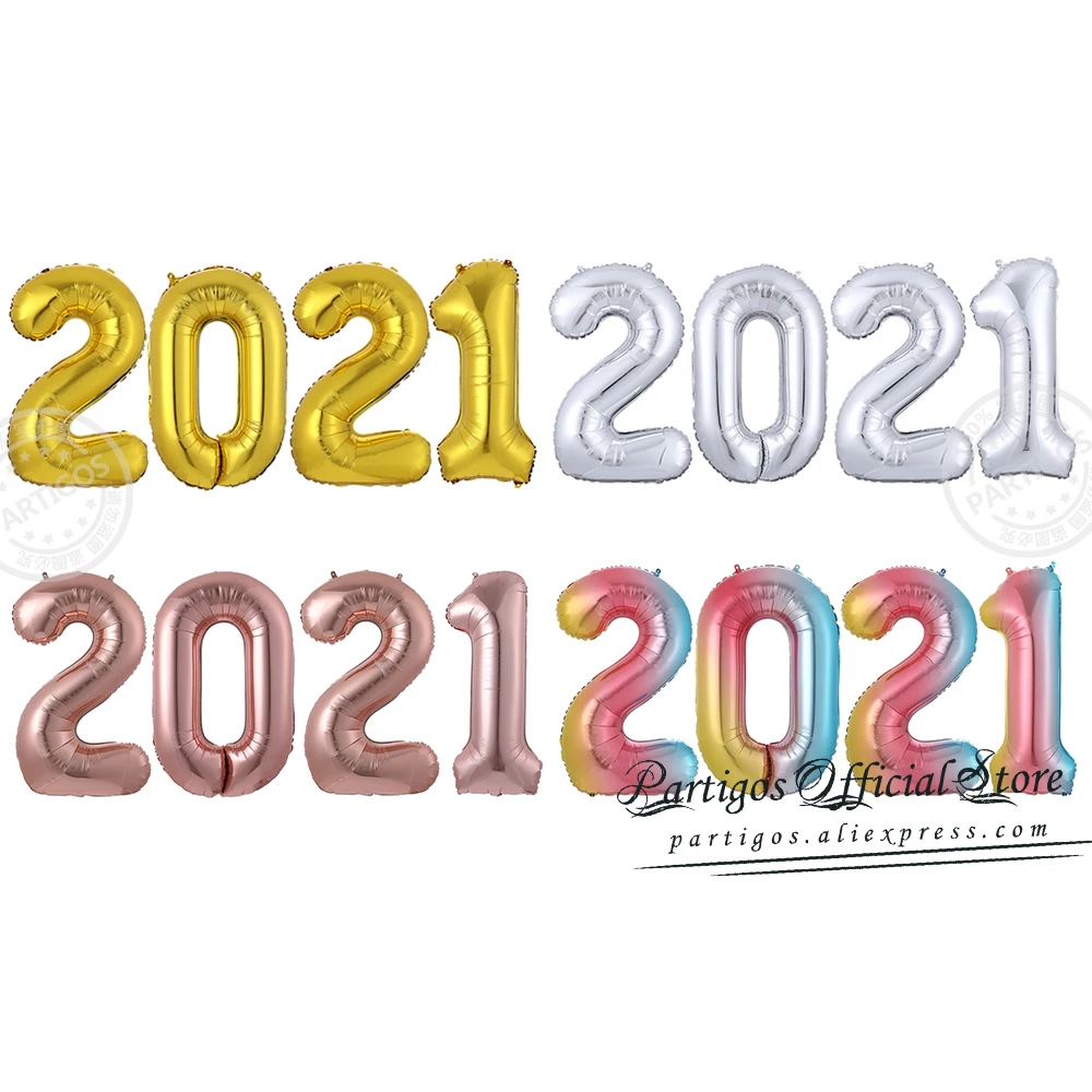 4 шт./компл. 16/32/40 дюймов разноцветные гелиевые шары с цифрами 2021 новогодние