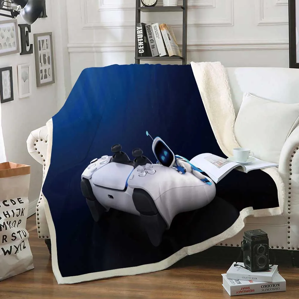 Boys Gamepad Sherpa Blanket Gaming Flannel Retro Games Throw Consoles Lightning Plush Modern | Дом и сад
