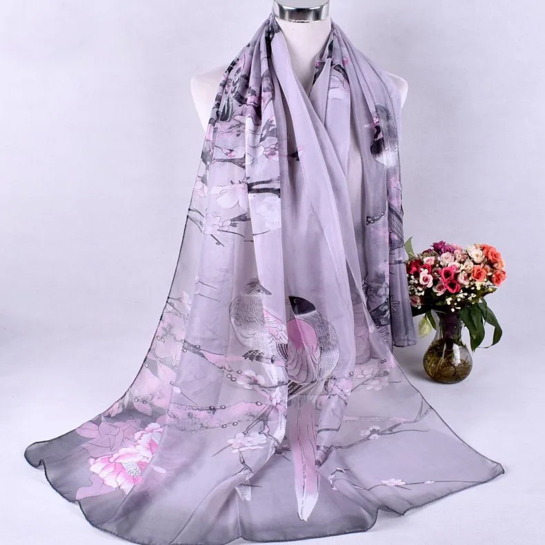 

2020 FAL/WIN Magpie primula flower chiffon scarf silk square hijab cool shawl ladies foulard femme Scarves hair bufanda mujer