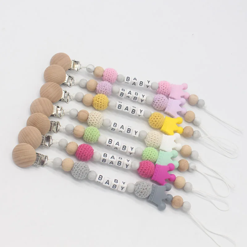 Cadena de chupete de beb&eacute; personalizada con nombre, Clips de madera de haya antip&eacute;rdida, soporte de dentici&oacute;n de silicona, 1 pieza, nuevo-1