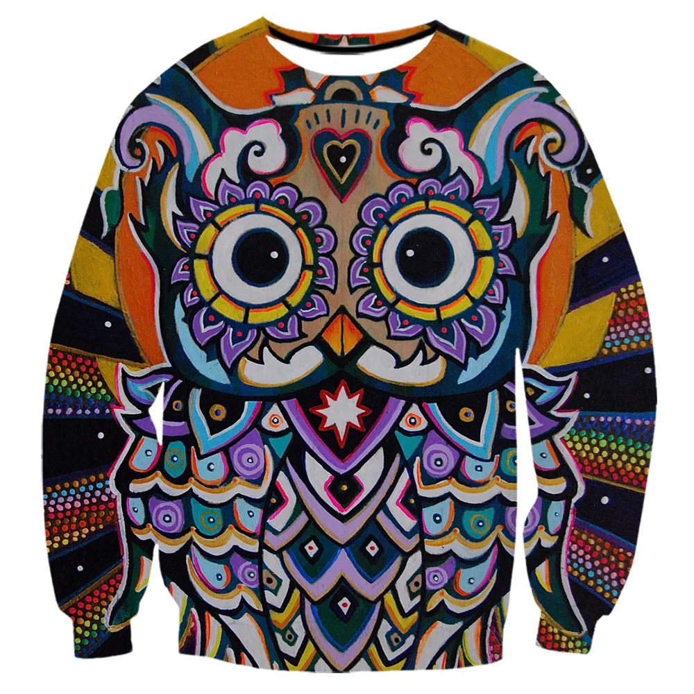 Осенняя Черная мужская одежда с 3D принтом психоделической совы Мужская