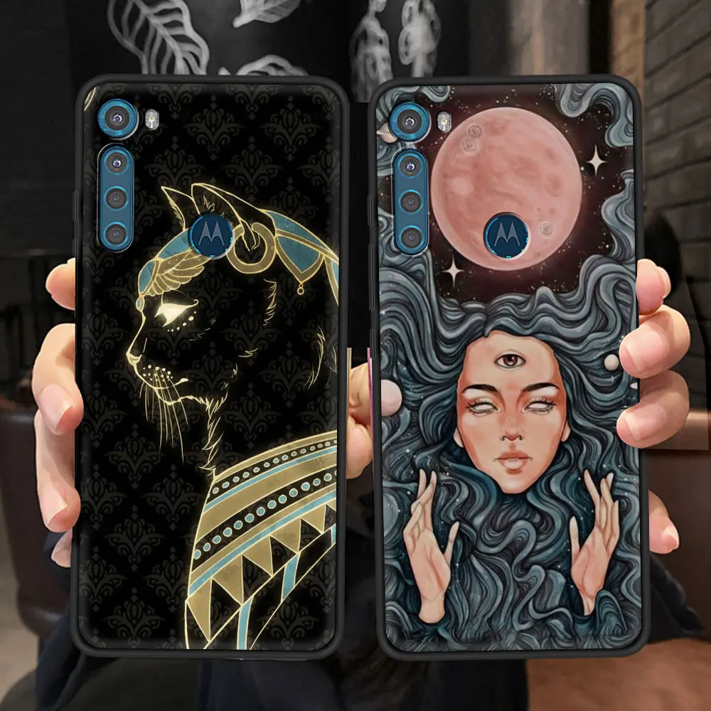 Чехол для Motorola Moto G9 Play G8 Power Lite One Fusion Plus Hyper G30 Soft G Stylus Phone Coque Fundas Witches Moon Cat Tarot |