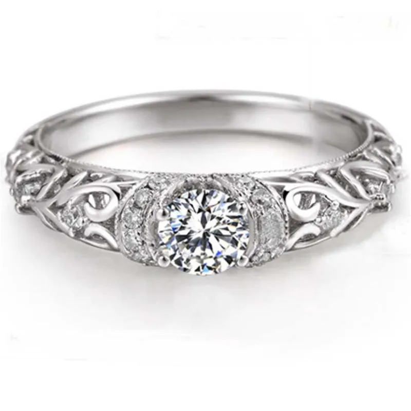 

Vintage Rings for Women Palace Pattern Silver Plated Ring Hollow Out Cubic Zirconia Charm Women Wedding Engagement Jewelry