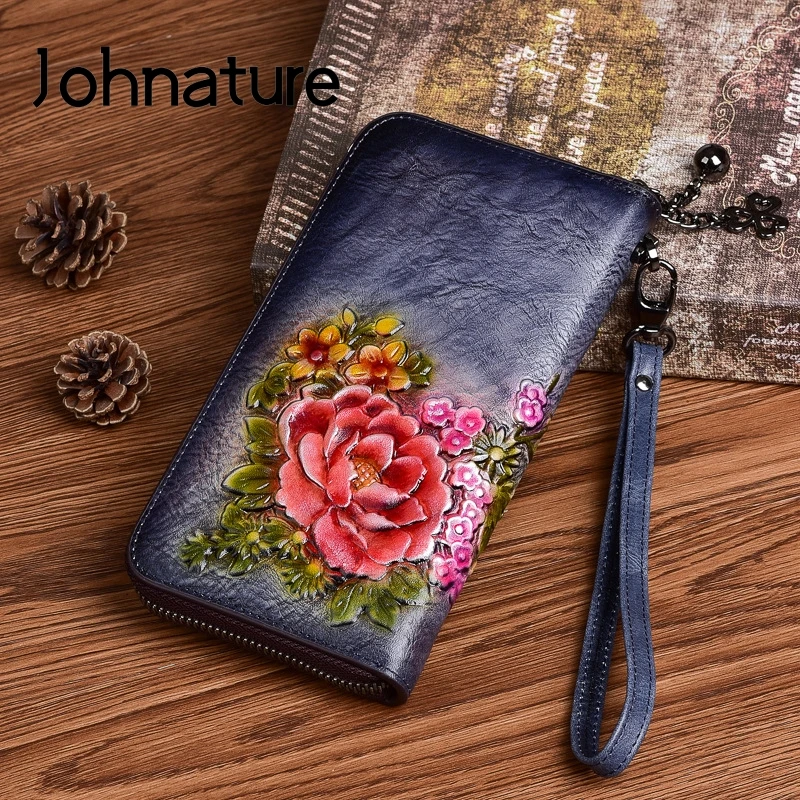 Женский кошелек в китайском ретро стиле Johnature удлиненный бумажник из натуральной