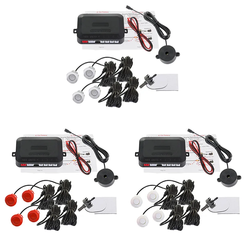 

4 Sensors Buzzer Car Parking Sensor Kit Reverse Backup Sound Alert Indicator Probe System 12V