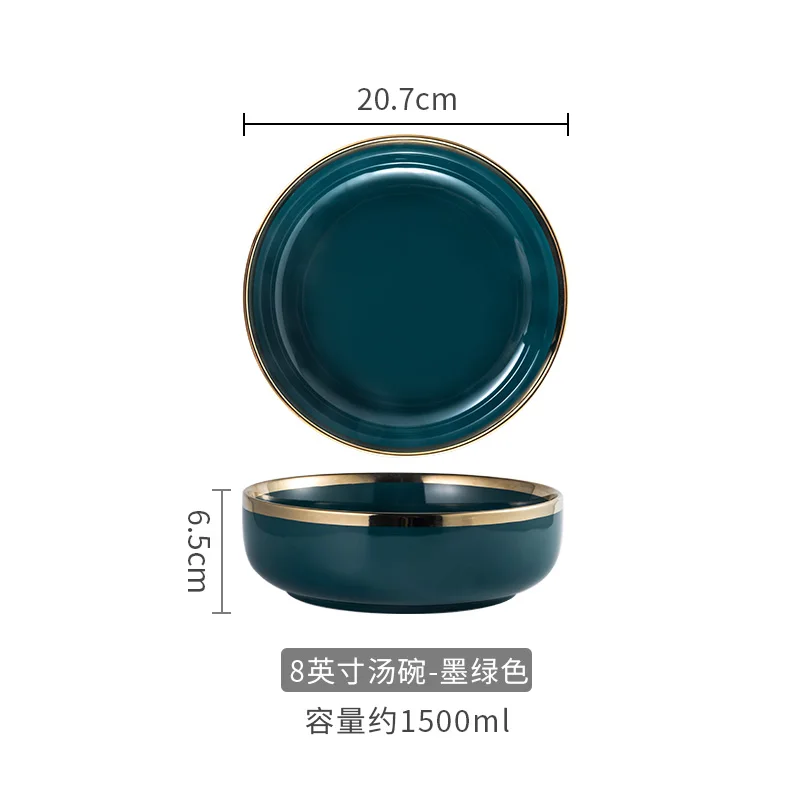 

Nordic Bowl Soup Bowl 8-inch Single Creative Household Personality Ceramic Noodle Bowl Large Soup Bowl Luxury Green Phnom Penh