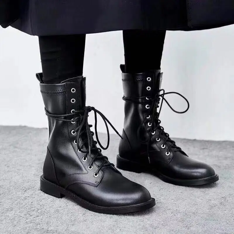 New arrival 2019 autumn and winter women boots genuine leather lace up comfortable fashion martin | Обувь