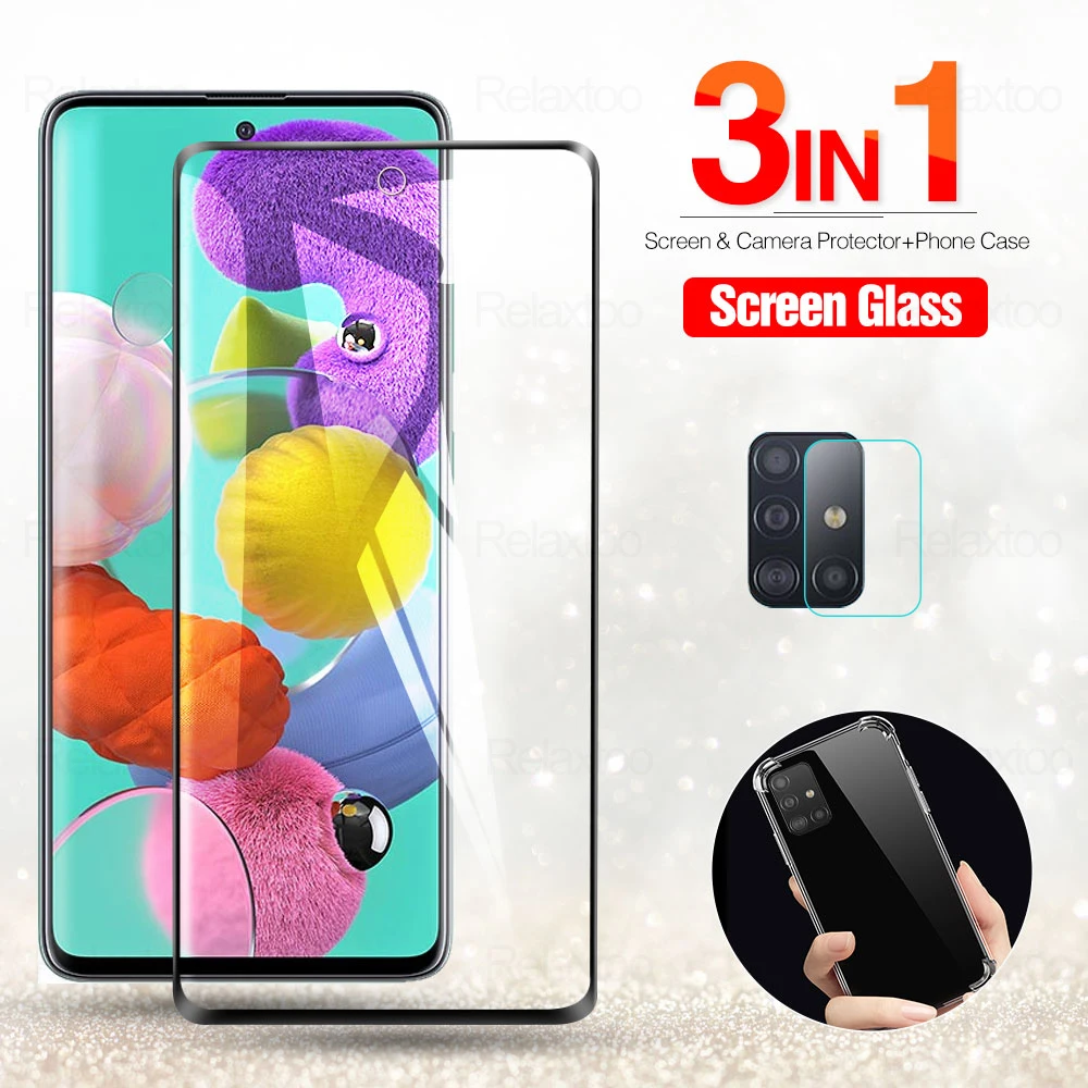 Стеклянная пленка 3-в-1 для камеры Samsung Galaxy A71 A51 прозрачный защитный чехол с